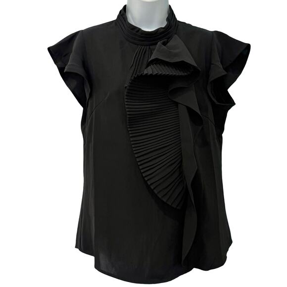 Gracia Black Ruffle 3D Chiffon Flutter Sleeve Sleeveless Mock Neck Top size M - Picture 1 of 11